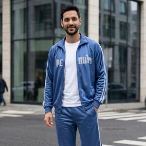 Cuy Arts Peru Llama Track Jacket Mens XXL Blue Full Zip Mock Neck Raglan Sporty